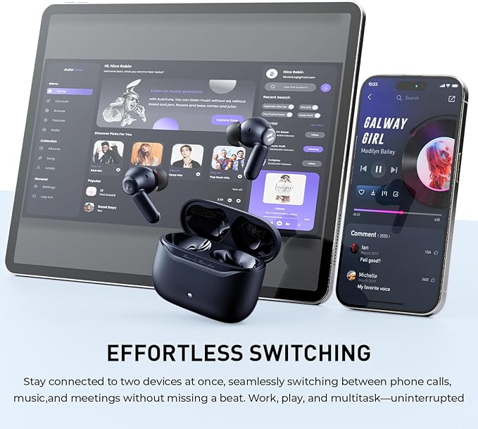 havit Hybrid Active Noise Cancelling Wireless Earbuds, Bluetooth 6.0 in-Ear Headphones, 6 Mics ENC Clear Call Ear Buds, 30+H Playtime, 3D Spatial Audio, Custom EQ via App, IPX5 Waterproof Blue