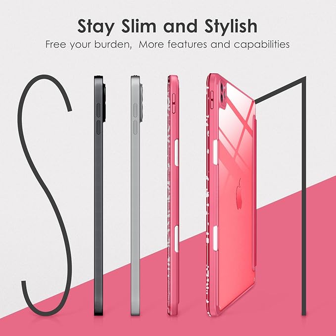 VIKESI for iPad Pro 11 Inch 4th/3rd/2nd/1st Generation Case, iPad Air 11-inch / 5th / 4th Generation Case with Clear Back,Pencil Holder,Auto Sleep/Wake,Camera Protection,Red Book