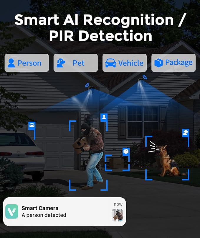 2K Wireless Security Cameras - Outdoor WiFi Security Cameras Color Night Vision, AI/PIR Detection, 2-Way Talk, Cloud/SD, Weatherproof, Battery Powered Outdoor Cameras (White2)