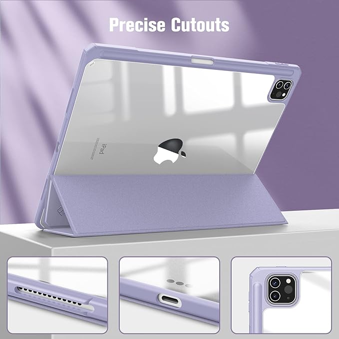Fintie Hybrid Slim Case for iPad Pro 12.9-inch 6th Generation 2022, [Built-in Pencil Holder] Shockproof Cover w/Clear Transparent Back Shell, Also Fit iPad Pro 12.9" 5th/4th/3rd Gen, Lilac Purple