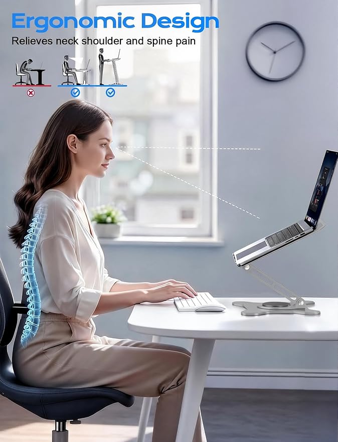 JCZT Adjustable Laptop Stand, 360° Rotating Base Ergonomic Computer Stand, Foldable Laptop Stand for Desk for Office Home Fits Compatible with MacBook Pro Air (10-16") - Gray