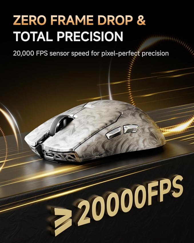 EWEADN Z7 Carbon Fiber Shell Wireless Gaming Mouse with 42000 DPI, PAW3950 Sensor, Kailh Optical Switch, Ergonomic 52g Lightweight, 8k Polling Dual-Mode (Wired/2.4GHz), Up to 300 Hr Battery, Silver
