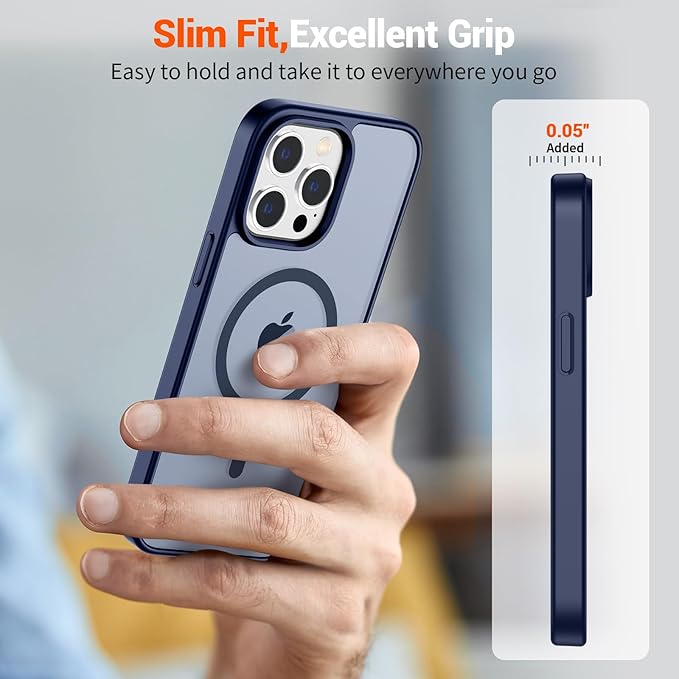 SUPFINE Magnetic for iPhone 12 Pro Max Case (Compatible with MagSafe) (Military Grade Drop Protection) Translucent Matte Shockproof with Anti-Fingerprint Phone Case,Navy Blue