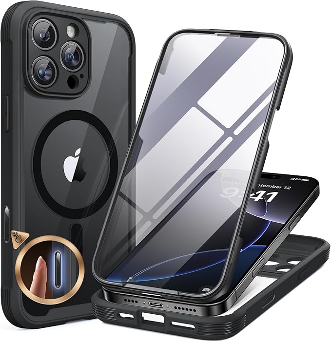 Miracase Magnetic for iPhone 16 Pro Max Case 6.9'' [Compatible with MagSafe] Full-Body Phone case with Built-in Glass Screen Protector& Camera Protector,Drop Proof 16 Pro Max Cover,Black