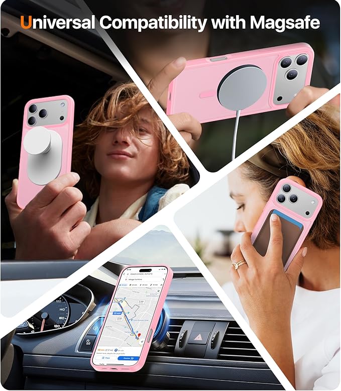 Magnetic for iPhone 17 Pro Max Case,[Anti-Slip][Compatible with MagSafe][Military Grade Drop Protection] Shockproof Protective Translucent Matte Phone Case for iPhone 17 Pro Max Case,Pink