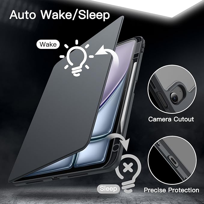 JETech Rotating Case for iPad Air 13-Inch M4/M3/M2 (2026/2025/2024) with Pencil Holder, 360 Degree Rotation Protective Stand Cover Clear Back, Auto Wake/Sleep (Space Gray)