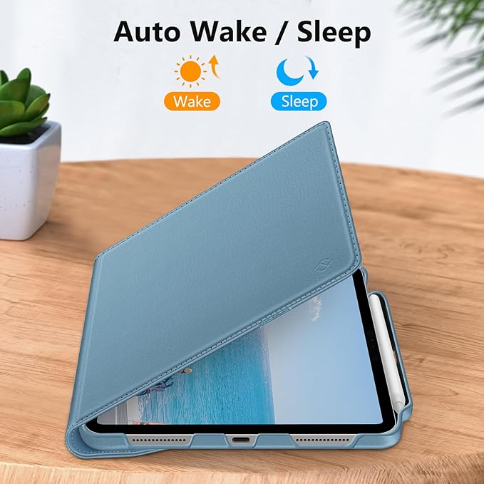 Fintie Rotating Case for iPad Pro 11-inch (M5) 2025 / (M4) 2024 - [Built-in Pencil Holder] 360 Degree Swiveling Smart Stand Protective Cover, Auto Sleep/Wake, Ocean Blue