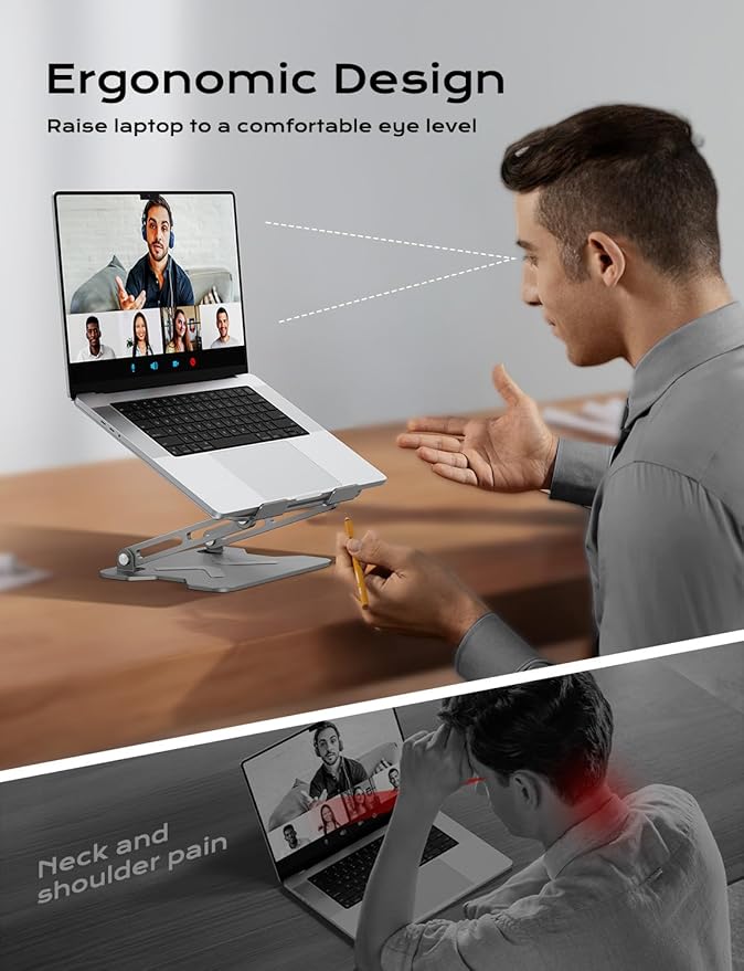 JCZT Adjustable Laptop Stand for Desk, Portable Laptop Riser Holder Foldable, Metal Ergonomic Computer Notebook Stand Holder for MacBook Air Pro, Dell, HP 10-16'' White