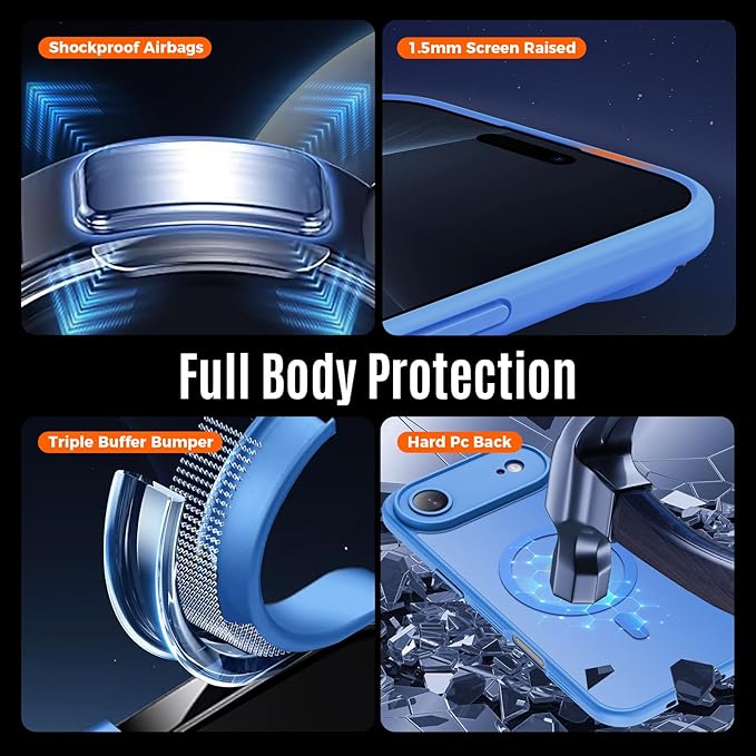 Symcele Designed for iPhone Air Case, Compatible with MagSafe, [Camera Protection] [15FT Military Drop Protection] Shockproof Translucent Matte Anti-Slip Thin Slim Phone Case, 6.5", Blue
