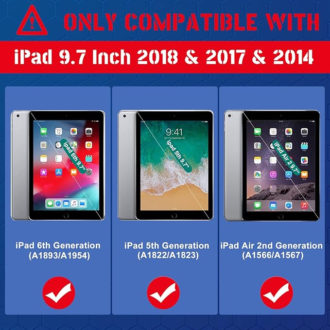 CCMAO Case for iPad 6th Generation/ipad 5th Generation/iPad 9.7 Inch (2018/2017 Model), iPad Air 2 Case, Hybrid Shockproof Rugged Protective Cover with Kickstand for, Navy Blue+Red
