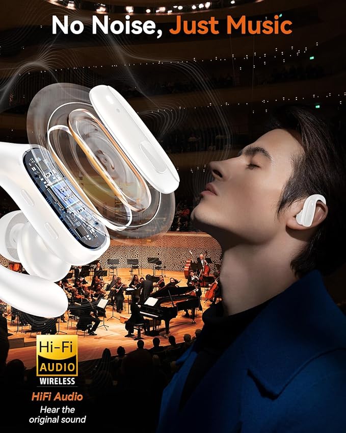 LEEMC Wireless Earbuds, Bluetooth Headphones 5.4, Ear Buds with Hooks for Sports, 80Hr Playtime Earphones, LED Display, IPX7 Waterproof Headset for Workout Running, Ivory