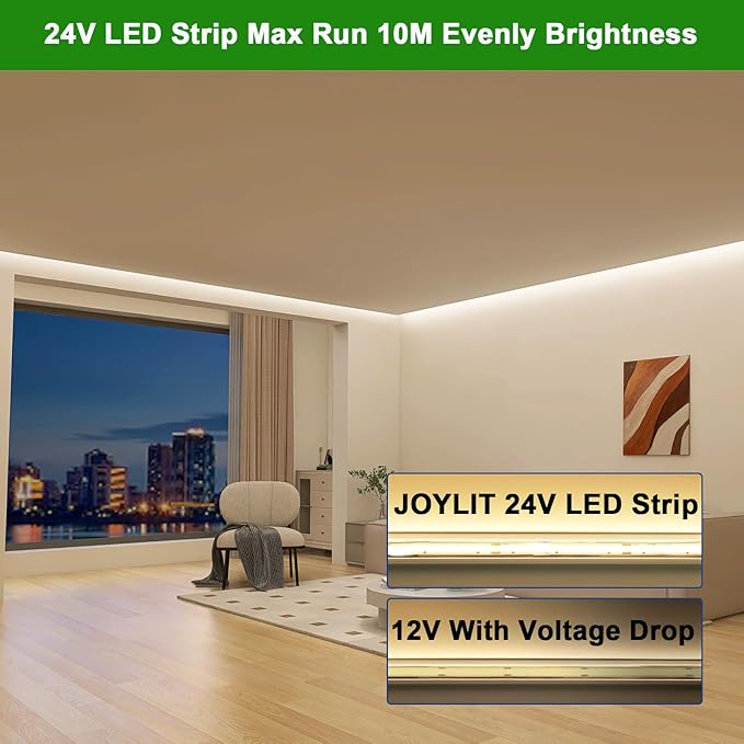 JOLIT 24V COB LED Strip Lights 32.8ft/10M Natural White 4000K 120 Degree Beam Angle, CRI 90+ 384LEDs/M High Density 7650LM Bright Uniform Indoor Adhesive LED Tape for Bedroom, Living Room, Office