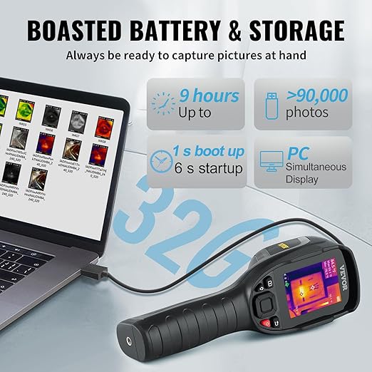 VEVOR Thermal Imaging Camera, 240x180 IR Resolution with 2MP Visual Camera, 20Hz Refresh Rate Infrared Camera with -4℉~1022℉ Temperature Range, 64G Built-in SD Card and Rechargeable Li-ion Battery