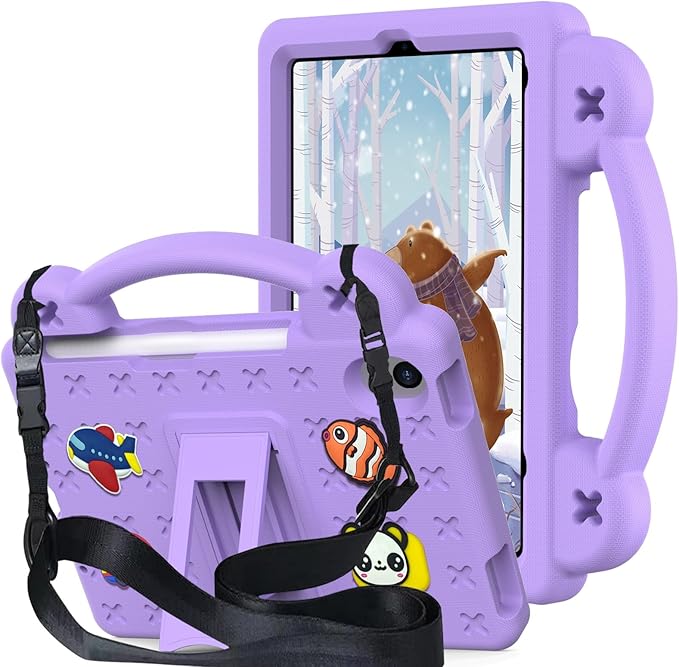AKABEILA Compatible with Apple iPad Mini 6 2021 8.3 inch Tablet Case, Kids Friendly Universal Lightweight Shockproof Protective Case with Shoulder Strap & Stand Handle & Pen Tray Light Purple