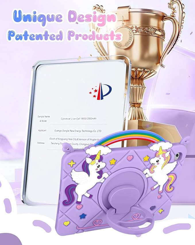 Uppuppy for iPad mini 4/5 Case 7.9 Inch - Cute Girls Kawaii Cover Girly 3D Cartoon Teen with Rotating Stand & Strap Purple Soft Silicone Cases for Apple for iPad mini 5th/4th Gen Cases 2019 2015