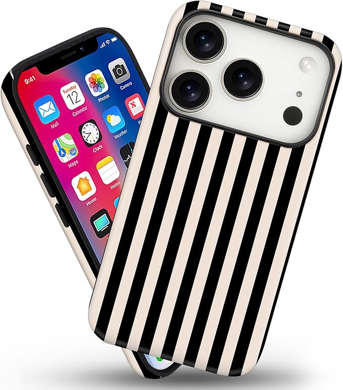 Magnetic for iPhone 17 Pro Case Cute Stripes Phone Case, Shockproof Slim TPU and Hard PC Protective Phone Cover Compatible with MagSafe Designed for Women Girls, Black and White