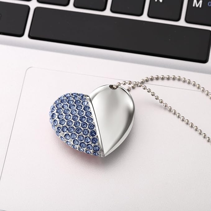 USB 2.0 Flash Drive,Cute Romantic Heart Shape USB Memory Stick,Thumb Drive for Photos, Music, Files Storage (Blue, 64, GB)