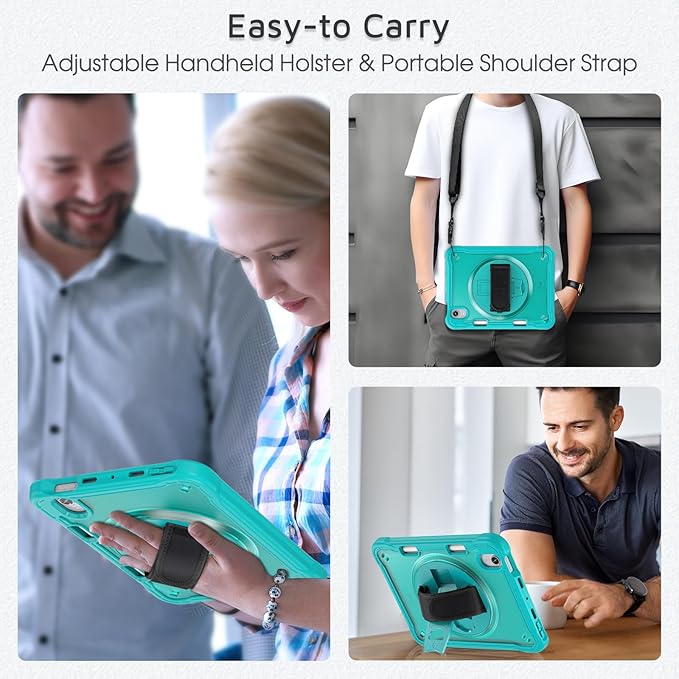 BRAECNstock Case for iPad mini 7 (A17 pro) 2024 & Mini 6 2021 8.3-inch,Shockproof Protective Cover with Pencil Holder,Screen Protector,360° Rotating Hand Strap/Stand-Light Blue