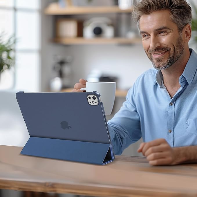 ProCase for iPad Pro 13 Inch Case M5 2025/ M4 2024, Smart Cover iPad Pro M5 M4 Case 13 Inch, Slim Stand Translucent Hard Shell Back, Supports Touch ID, Auto Wake/Sleep -Darkblue