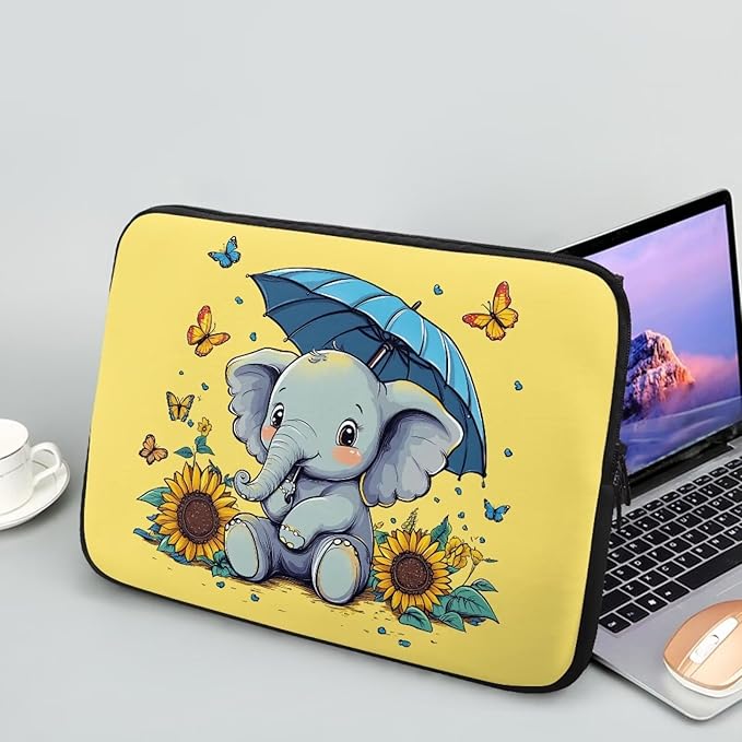 Sunflower Elephant Computer Sleeve for Women Laptop Sleeve 17inch Neoprene Laptop Covers with Padded Compartment Lap Top Case Teen Girls Cute Computer Carrying Bag