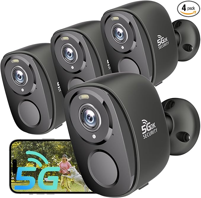 4PCs 2K Security Camera Wireless Outdoor, Surveillance Indoor Home Camera, Battery Powered WiFi Security Cameras with Color Night Vision, AI Motion Detection, 2-Way Audio, IP65, SD/Cloud, Works Alexa