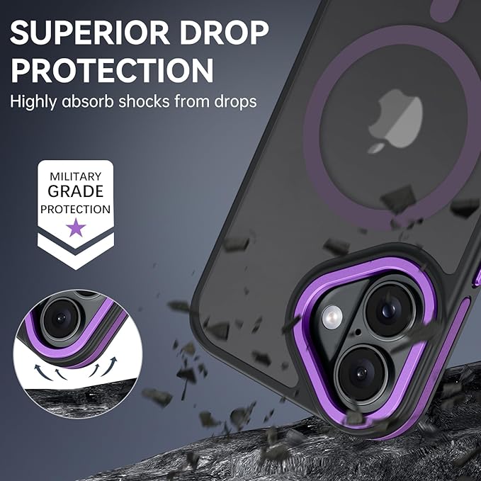 YINLAI Case for iPhone 17, iPhone 17 Phone Case 6.3-Inch,Magnetic [Compatible with Magsafe] Support Wireless Charging Slim Translucent Matte Men Women Shockproof Protective Back Cover, Black/Purple