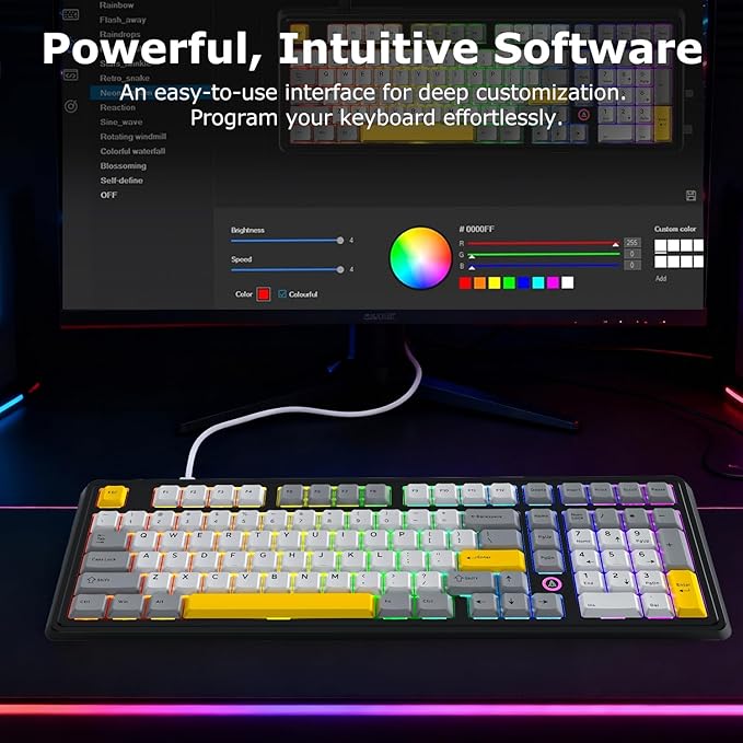 FIRSTBLOOD ONLY GAME. AK980 101-Key Hot-Swappable Mechanical Keyboard, Gasket Mount RGB Backlit, Programmable Macro, Full N-Key Rollover, with Dreamscape Linear Switches (Starfall Gray)