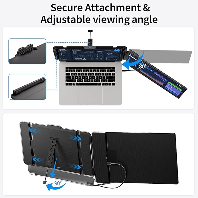 Laptop Screen Extender 14" - Dual Portable Monitor FHD 1080P IPS Second Screen for 13"-17" Laptops, Plug & Play for Trip/Remote Work Compatible with Windows/Mac/Android/Chrome