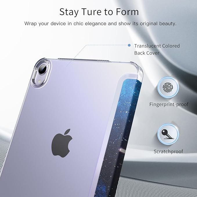 MoKo for iPad mini 7 (A17 Pro) Generation Case 2024, iPad mini 6 Case 2021, 8.3-inch Slim Lightweight Protective Hard Back PC Shell Stand Cover Support Touch ID, Auto Wake/Sleep, Blue Sky Star