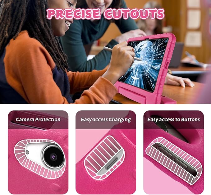 Case for iPad 11th A16/10th Generation with Pencil Holder & Handle Stand, Super Protection Kids Proof Cute EVA Cover for 11"/10.9" iPad 2025 & 2022 - Rose Red