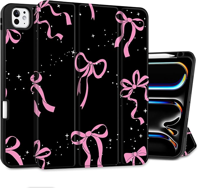 DONGKE Case for iPad Pro 11 inch (M5 2025 / M4 2024, 6th & 5th Generation) – [Built-in Pencil Holder] Ultra Slim PU Leather Trifold Stand Cover with Soft TPU Back, Auto Wake/Sleep, Bows & Stars