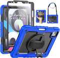 SEYMAC for iPad Air 5th/ 4th Generation Case 10.9 Inch, Full-Body Shockproof Protective Case with Screen Protector, Rotating Stand/Handle/Shoulder Strap/Pencil Holder for iPad Air 5/ Air 4, Blue