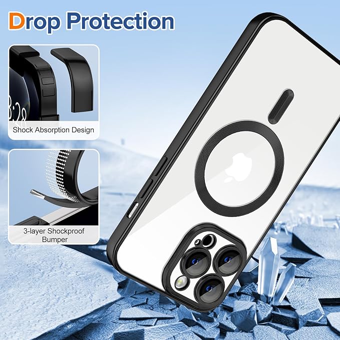 Hython Magnetic Clear for iPhone 12 Pro Case with Camera Lens Protector [Compatible with MagSafe] Luxury Plating Edge Slim Soft TPU Cover Protective Phone Case for iPhone 12 Pro 6.1", Matte Black
