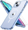 Miracase Magnetic for iPhone 13 Case 6.1 inch (Compatible with MagSafe)（with 2X Screen Protectors） Military-Grade Protection, Anti-Fingerprint Translucent Matte Phone Case Cover, Clear Blue