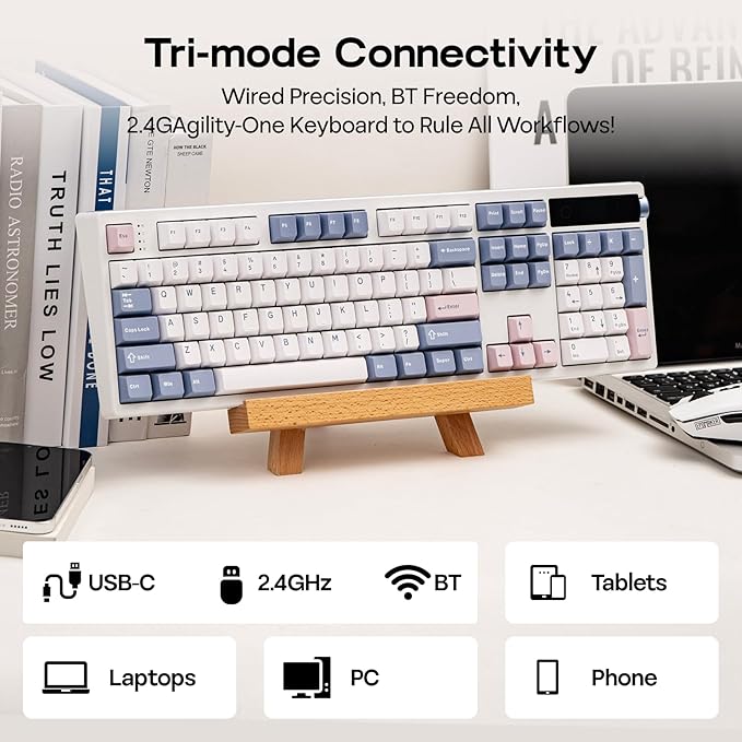 EPOMAKER TH108 PRO Full Size Mechanical Keyboard with Screen & Knob, Wireless Gaming Keyboard with 10000mAh, Creamy Gasket, Hot Swap, Custom Driver, RGB Backlight (White, Sea Salt Silent)