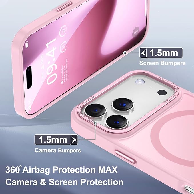 Newfuture Magnetic for iPhone 17 Pro Case [Compatible with Magsafe] [Military Grade Drop Protection] Translucent Matte Anti-Scratch Shockproof Protective Phone Cover 6.3 Inch, Chalk Pink