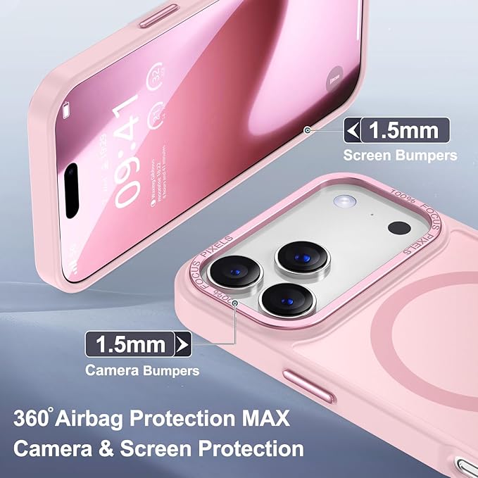 Newfuture Magnetic for iPhone 17 Pro Case [Compatible with Magsafe] [Military Grade Drop Protection] Translucent Matte Anti-Scratch Shockproof Protective Phone Cover 6.3 Inch, Tender Pink