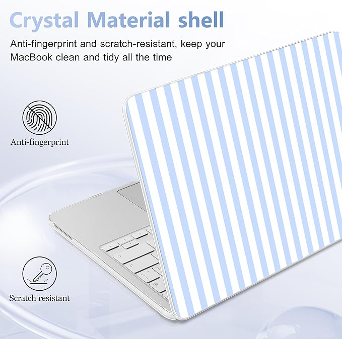 Case for 2026 MacBook Neo 13-inch Laptop with Liquid Retina Display, Release Model A3404, Sturdy Plastic Hard Shell Case + Keyboard Cover + Trackpad Film + Dust Plug, Blue & White Stripes