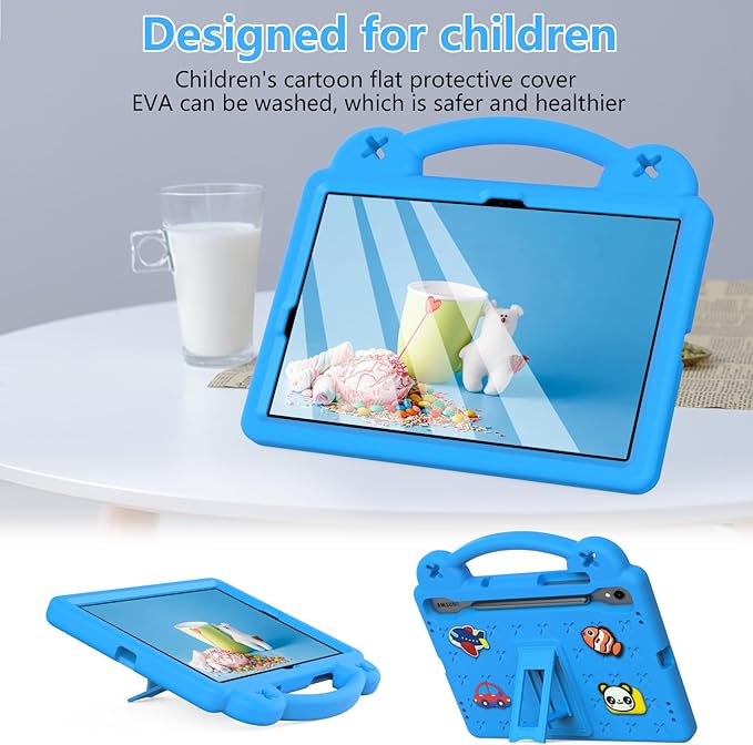 AKABEILA Compatible with Samsung Galaxy Tab S7 2020/S8 2022/Tab S9 2023 11 inch/Tab S9 FE 2023 11 inch Tablet Case, Kids Case with Shoulder Strap & Stand Handle & Pen Tray for Girl Kid Gift Sky Blue