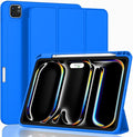 ZryXal iPad Pro 11 Inch Case (M5) 2025/ (M4) 2024 (Model: A2836/A2837/A3006), Trifold Stand Smart Cover with Pencil Holder and Soft TPU Back, Auto Wake/Sleep (Medium Blue)