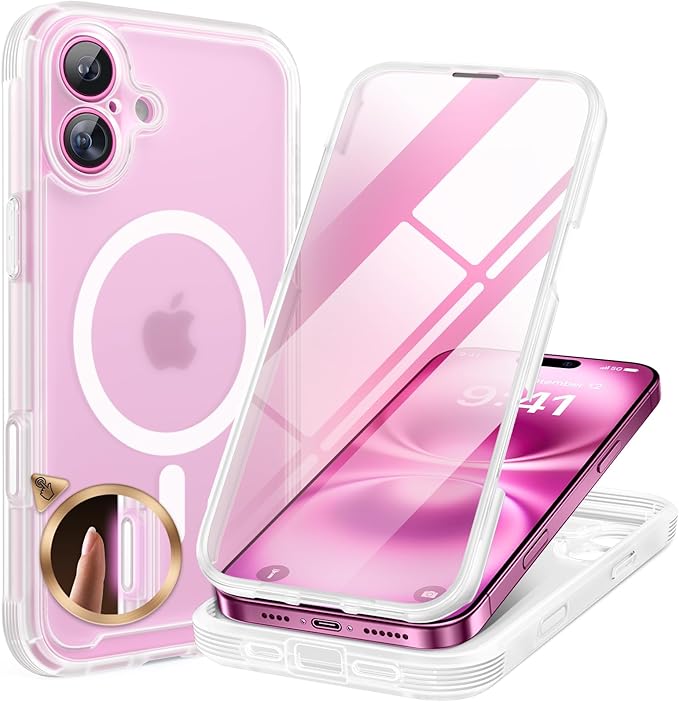 Miracase Magnetic for iPhone 16 Plus Case Full-Body Phone with Built-in Glass Screen Protector, [Compatible with MagSafe] Military Drop Proof 16 Plus Cover Bumper 6.7 inch, Matte Clear