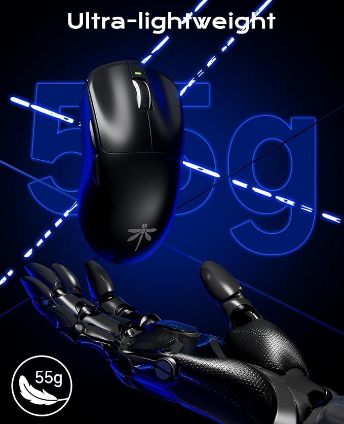 VGN Dragonfly F1 Pro Max Wireless Gaming Mouse, 130h Playtime Long Endurance, 55g Lightweight, PAW3395 26K DPI Flagship Sensor, 4000Hz Polling Rate Supported, Low Latency Esports Peripherals, Black