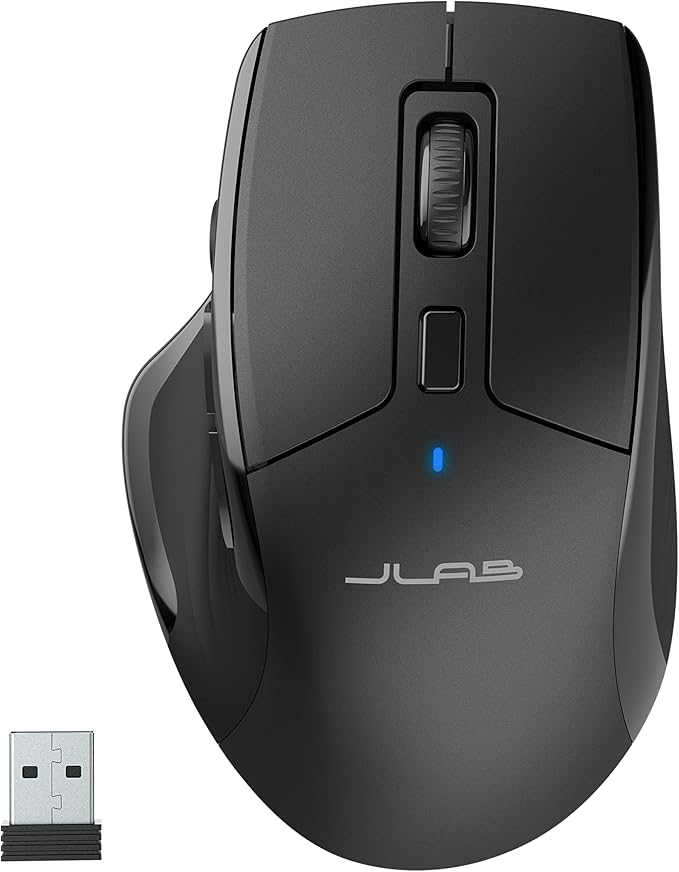JLab JBuds Wireless Mouse, Connect Via Bluetooth or USB Wireless Dongle, Multi-Device Toggle, Up to Three Devices, Custom User Profiles, Adjustable Tracking, Full-Size, Rechargeable, (4 Pack)
