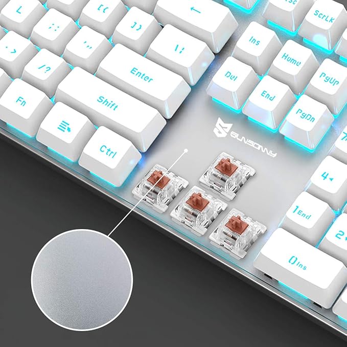 Qisan 104 Mechanical Keyboard for Gaming | Large Size USB White Backlit Gaming Keyboard Wired | US Layout Brown Switches Hot Swappable Mechanical Clicky Keyboards Compatible with PC & Laptop