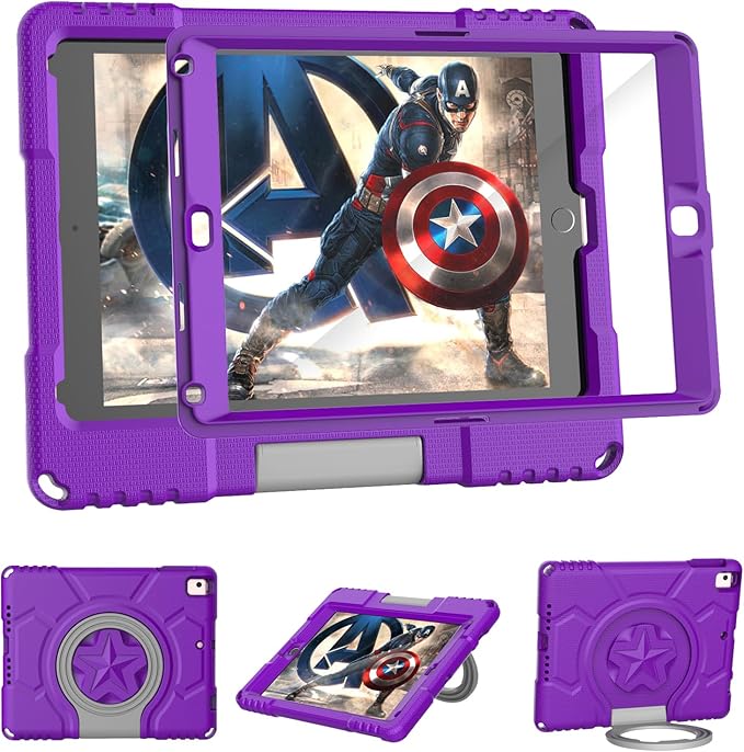 Kids Case for iPad 5th/6th Generation 9.7-inch 2017/2018 Release, Lainergie iPad Air 2 Case with Screen Protector, iPad Pro 9.7 Protective Cover Case Lightweight Shockproof with Handle Stand, Purple