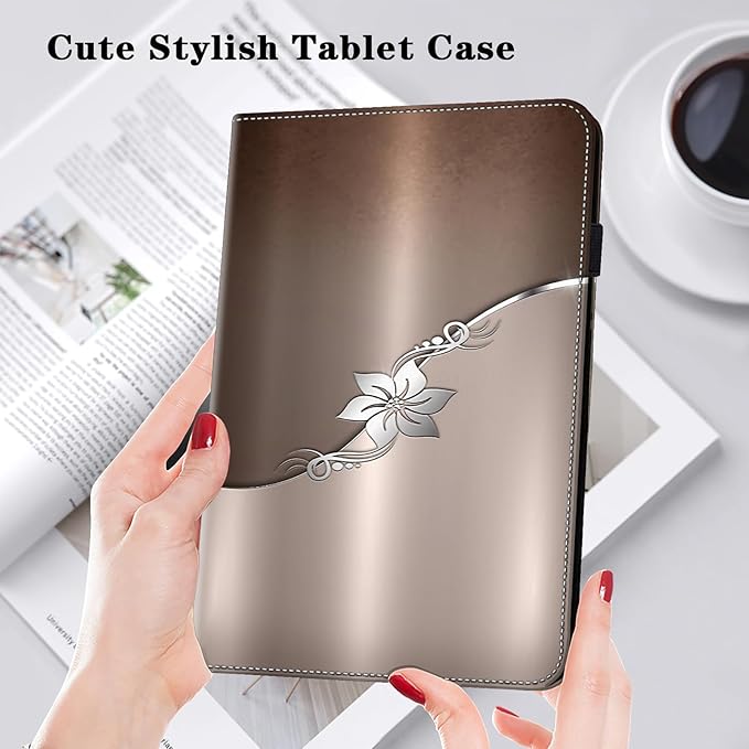 Case for iPad Air 11 Inch M4/M3/M2 (2026/2025/2024),iPad Air 5th/4th Generation Case 10.9 Inch 2022/2020, PU Leather Stand Shockproof Cover with Card Slots - Silver Flower