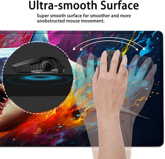 Large Mouse Pad, 31.5 x 11.8in Extended Gaming Mouse Pad with Stitched Edges, XXL Mousepad Protector Non Slip Rubber Base for Office and Home Writing Mat, Watercolor Sharks Pattern Black Desk Mat