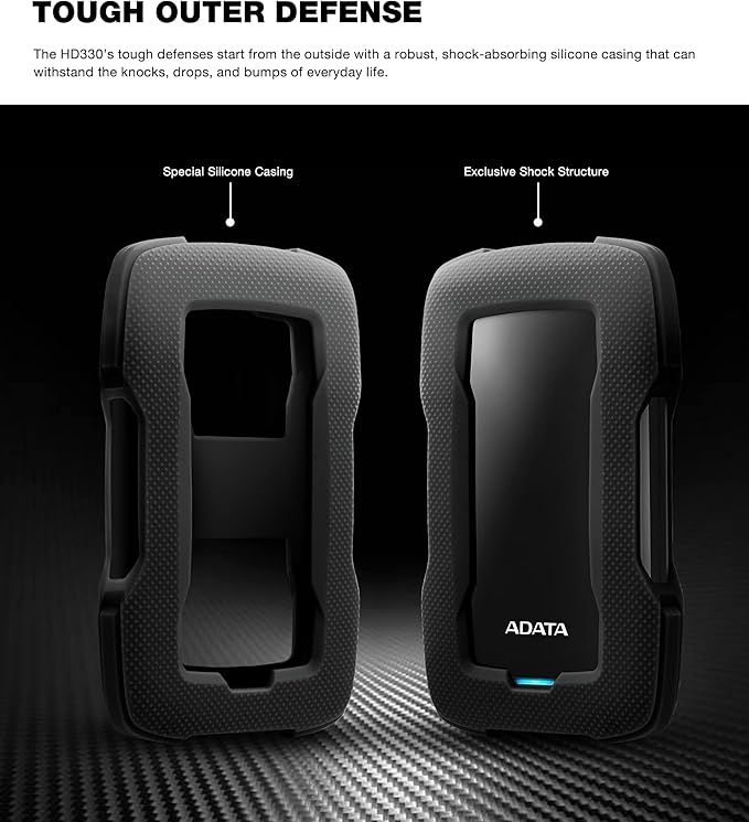 ADATA HD330 2TB USB 3.1 Shock-Resistant Extra Slim External Hard Drive Black (AHD330-2TU31-CBK)