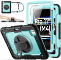 SEYMAC stock Case for iPad Pro 11-inch M5-M4 2025-2024, Shockproof Heavy Duty Case with Screen Protector, Pencil Holder, Rotating Stand, Hand Strap, Shoulder Strap, SkyBlue