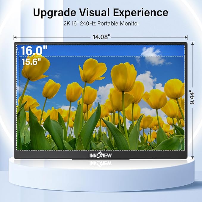 InnoView 16" 240Hz Portable Monitor 2K 2560x1600 100% sRGB Portable Gaming Monitor Laptop Monitors Built-in Speakers 180° Adjustable Type-C HDMI Laptop Screen Extender for Surface Pro PS5 Switch Xbox